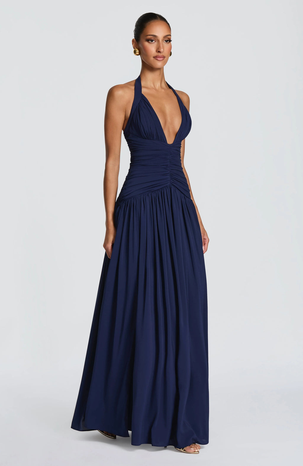 Martina | Vestido maxi halter con efecto drapeado