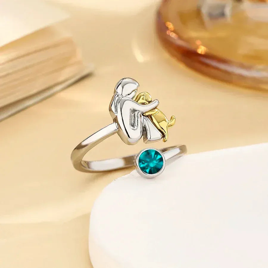 Eterno | Anillo con icono de perro plateado
