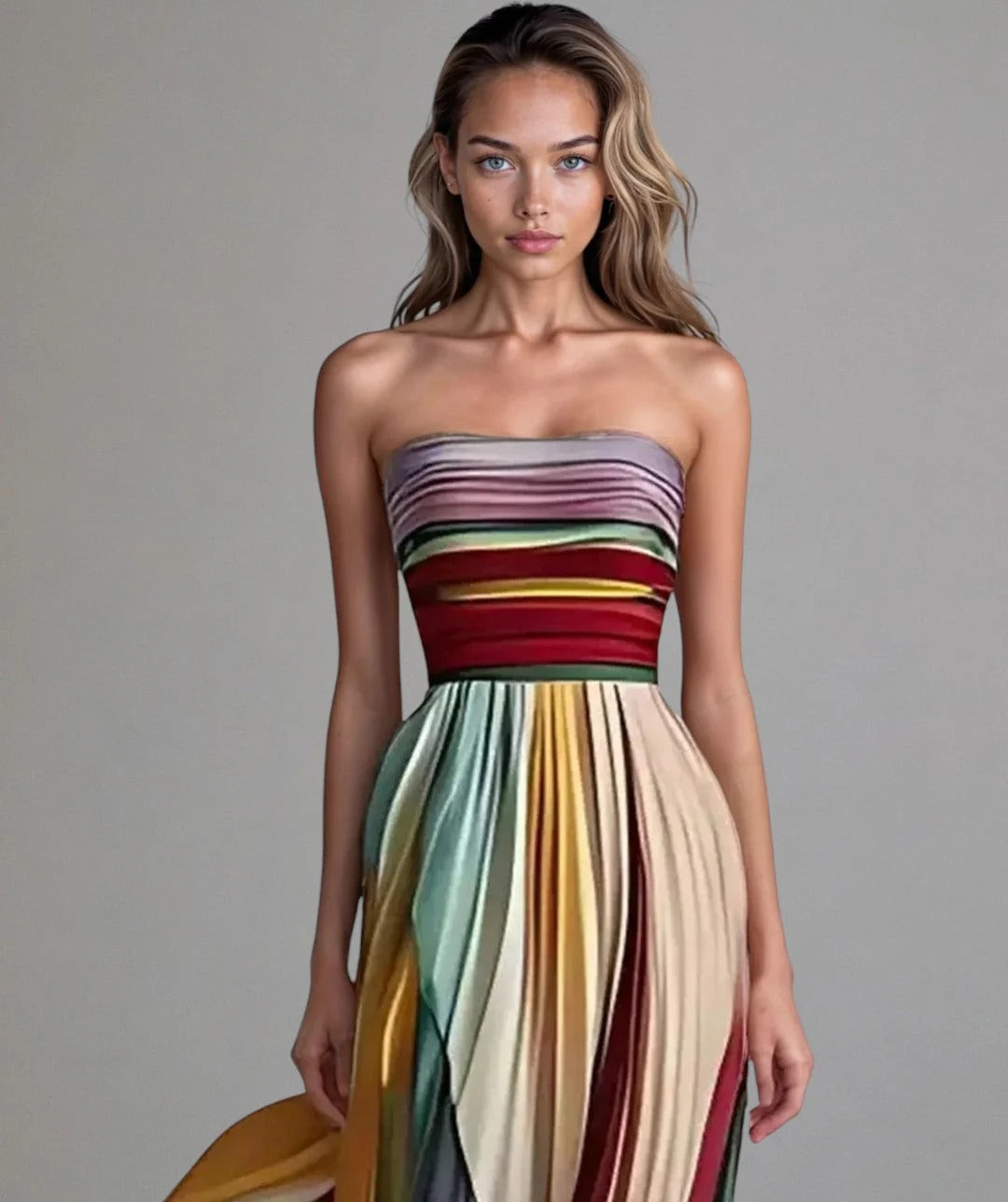 Plisado | Vestido largo plisado sin tirantes