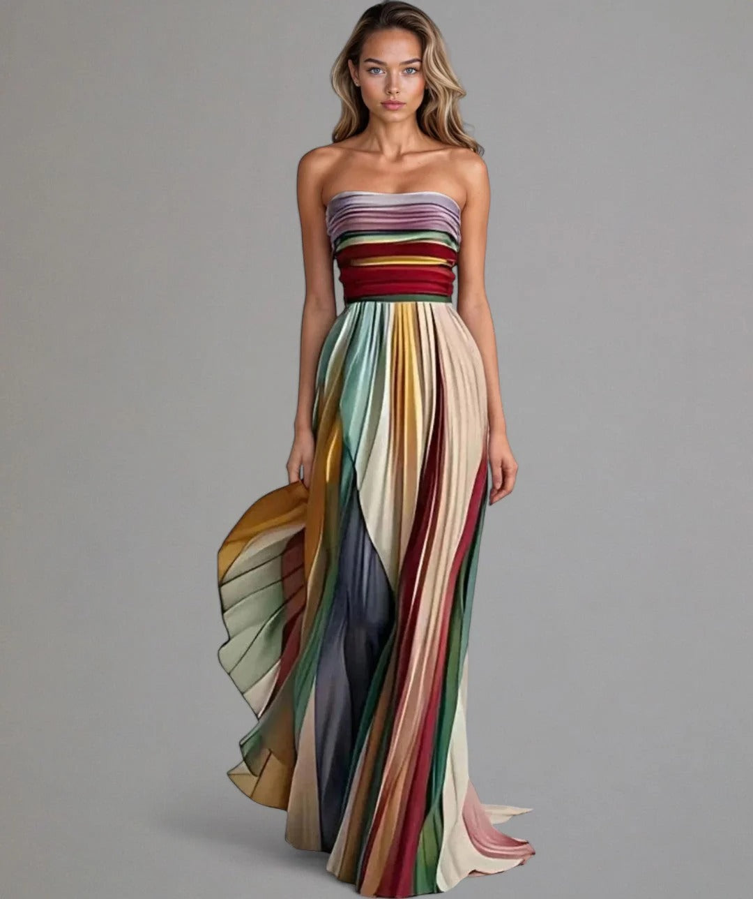 Plisado | Vestido largo plisado sin tirantes