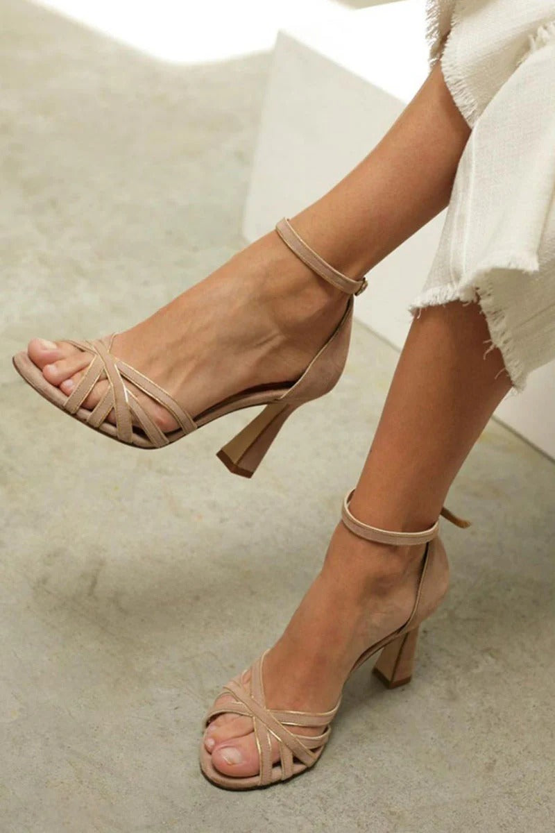 Patchwork | Tacones finos de punta redonda con diseño patchwork
