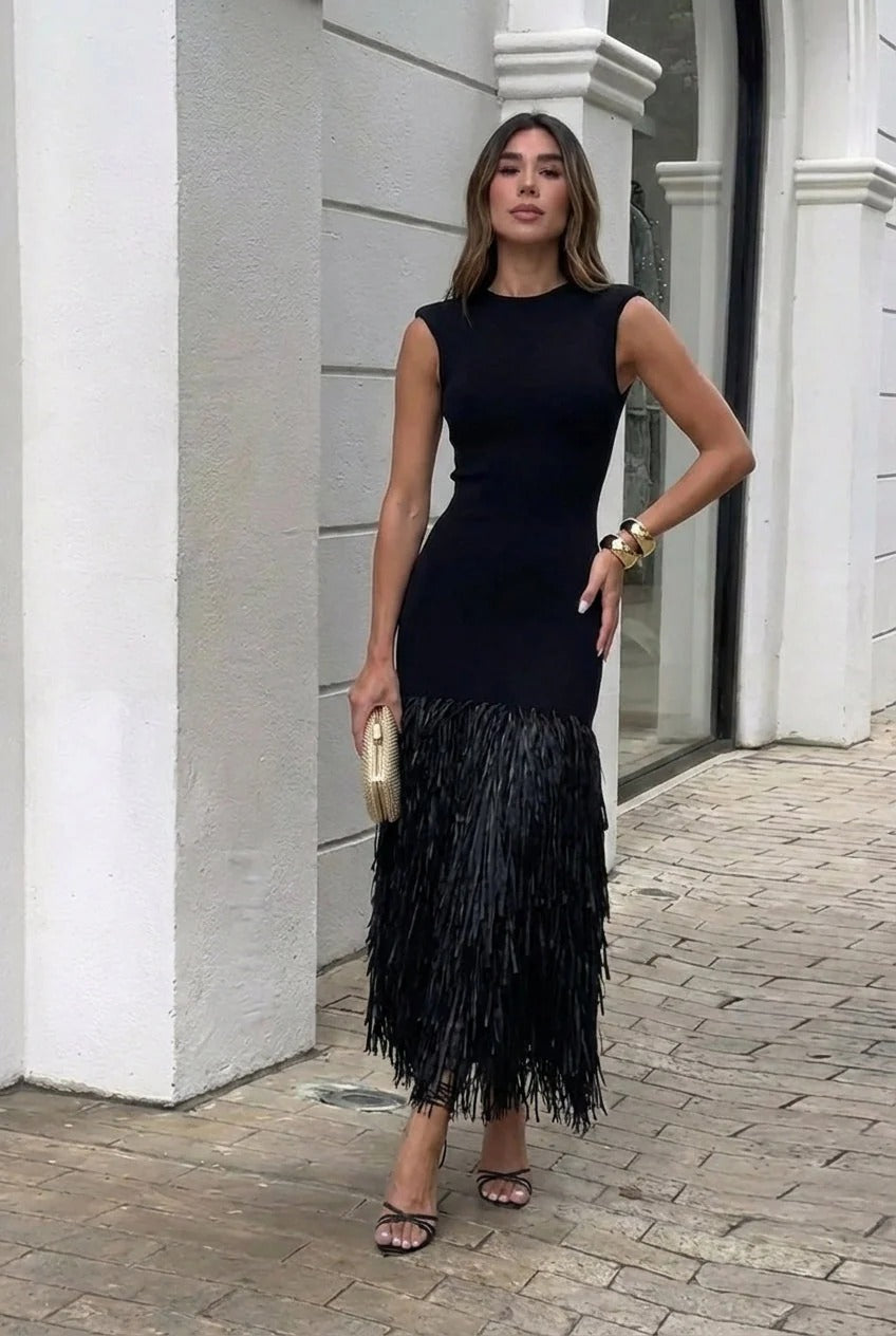 Flecos | Vestido largo con flecos elegante