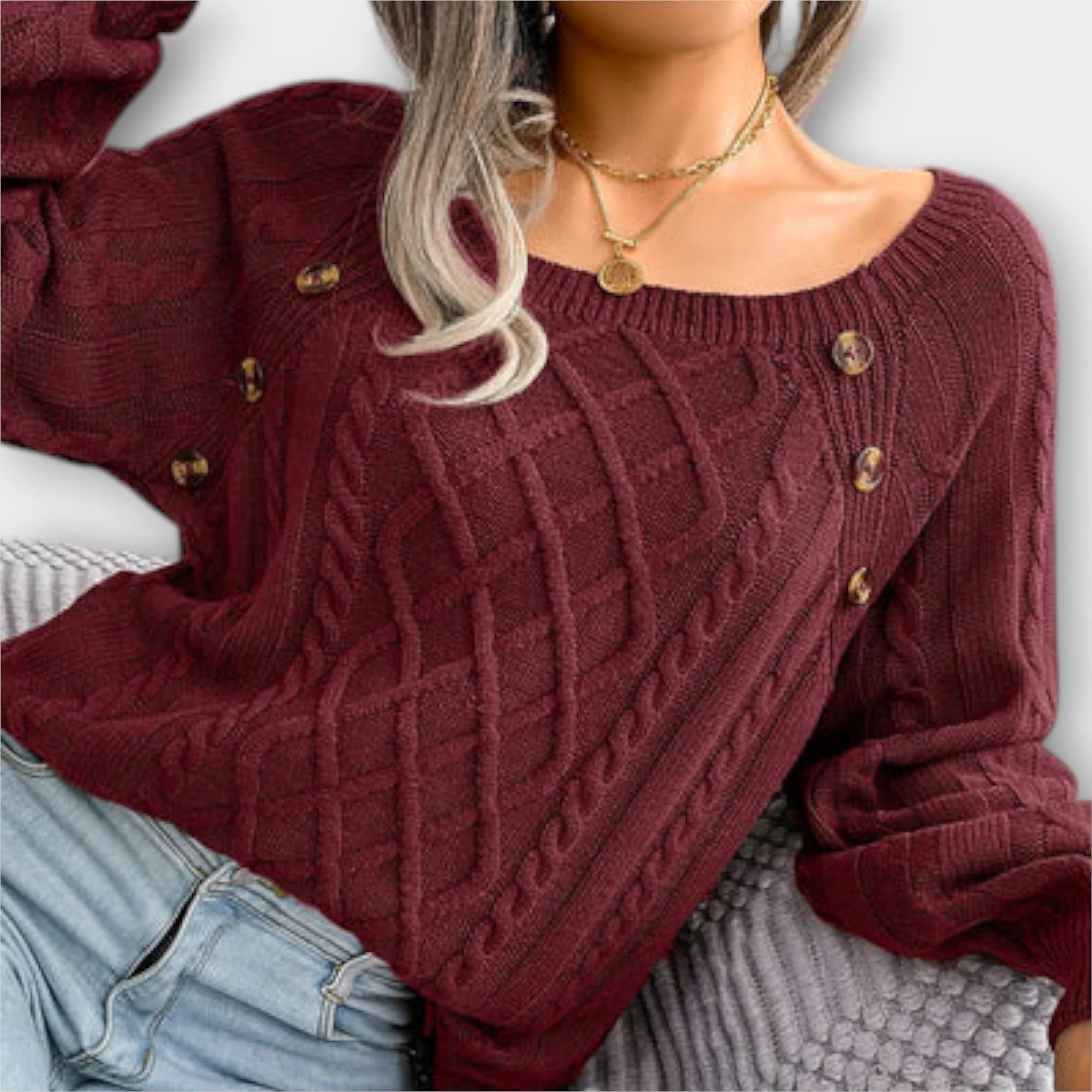 Botones | Jersey de punto con botones y cuello redondo