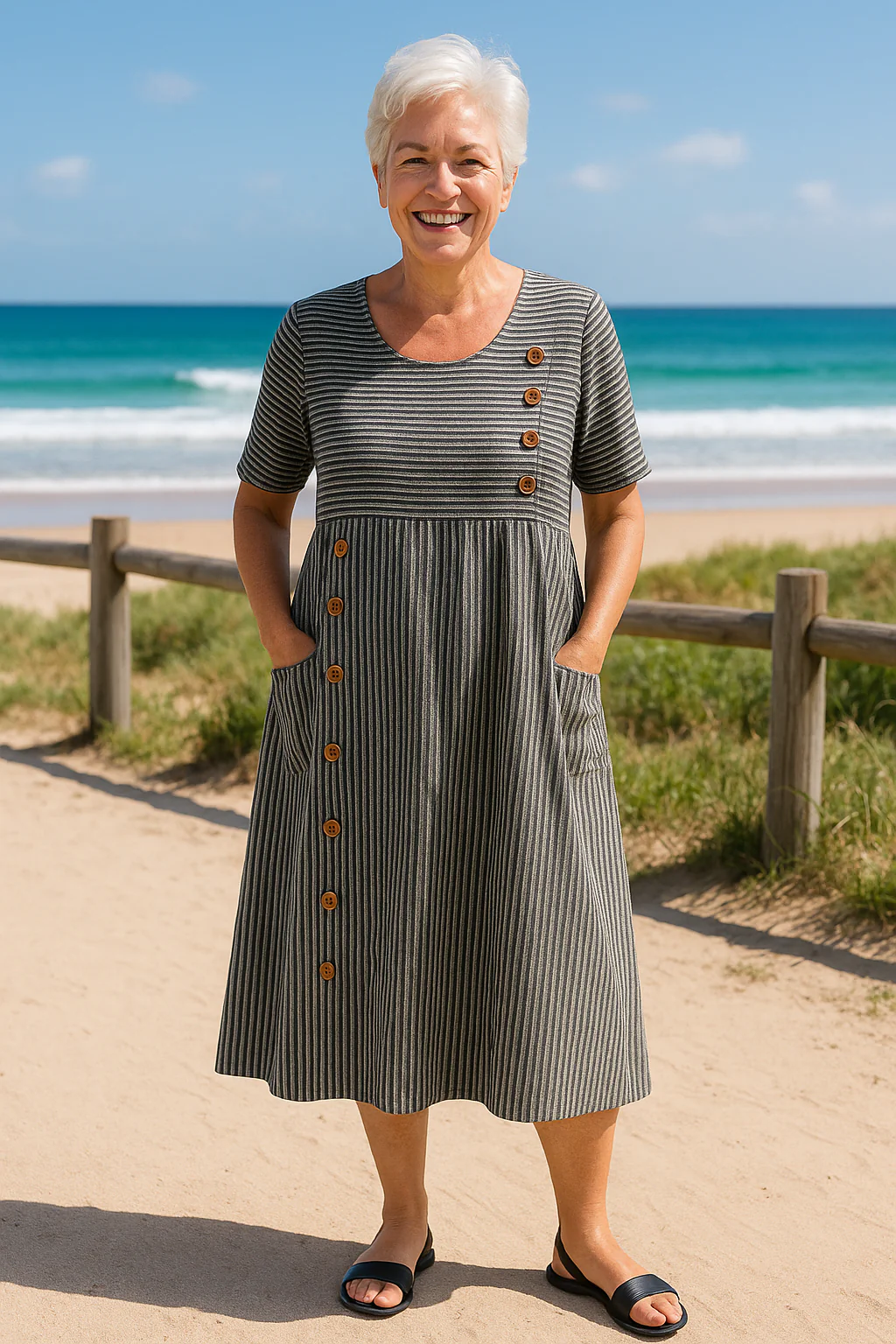 Brienne | Vestido midi de rayas con bolsillos