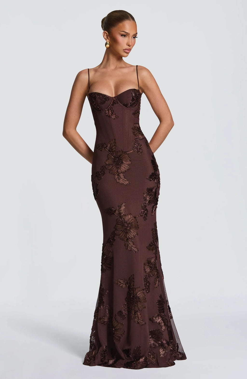 Gabriela | Vestido maxi corsé con detalles florales