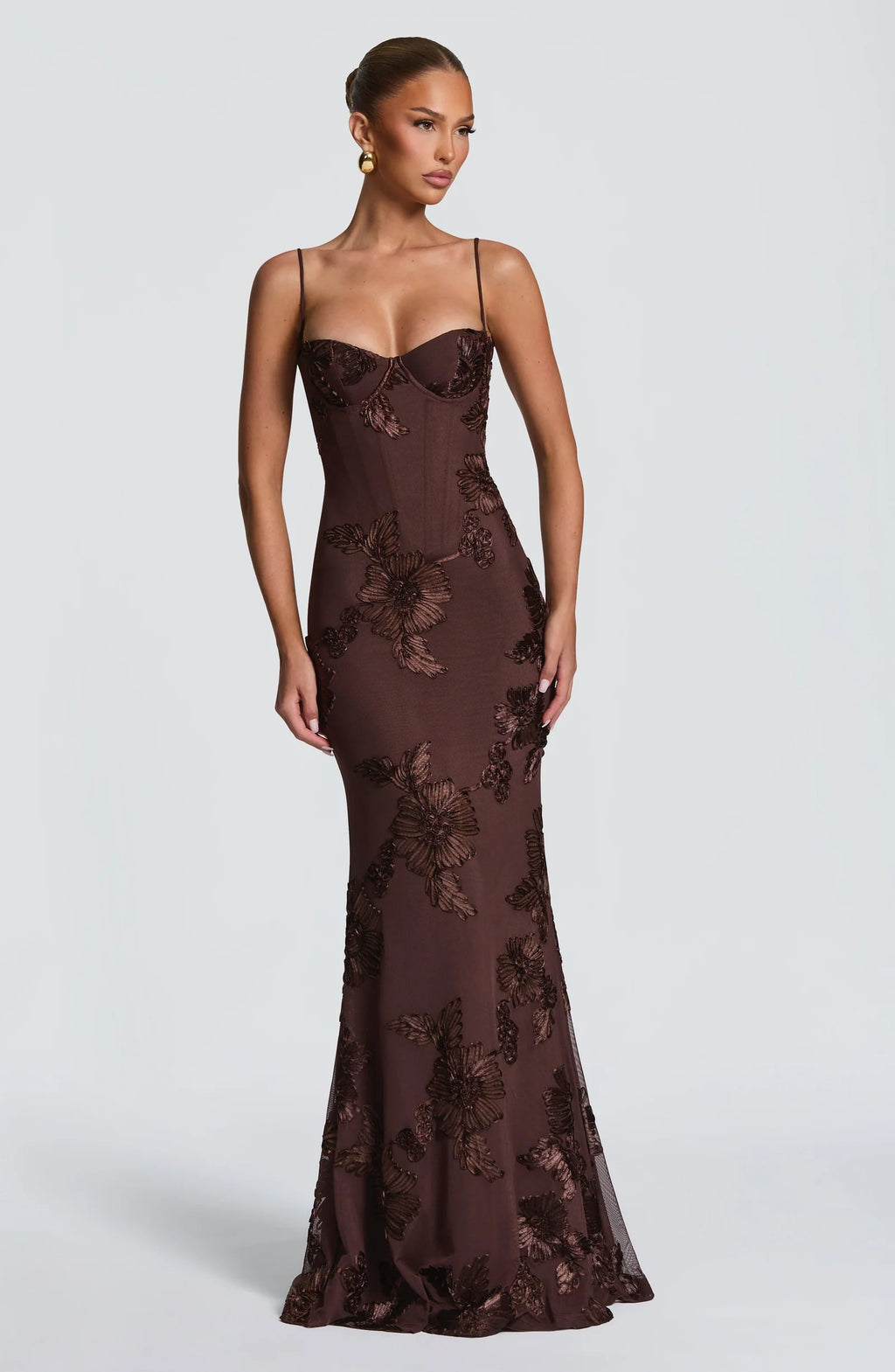 Gabriela | Vestido maxi corsé con detalles florales
