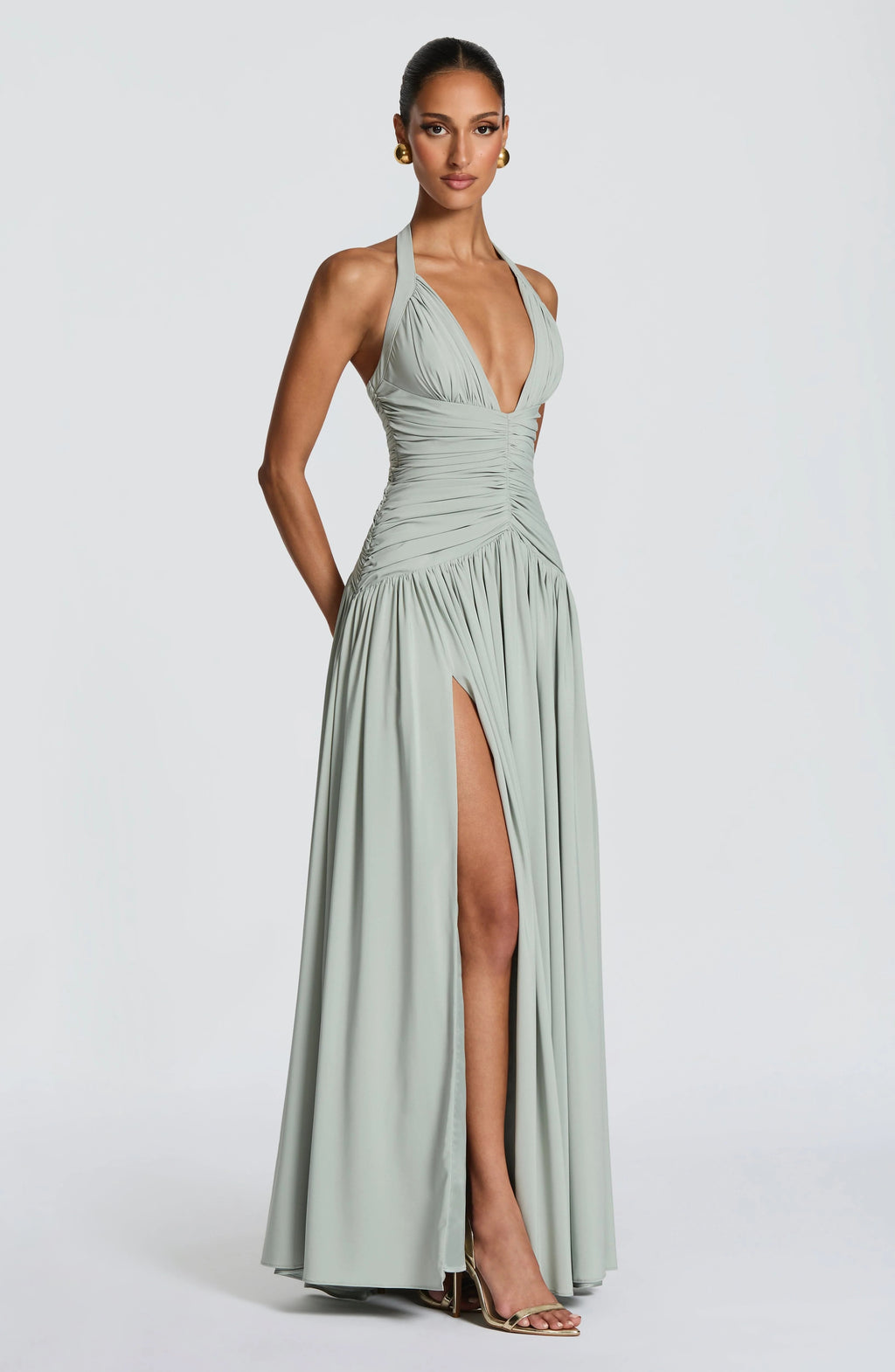 Martina | Vestido maxi halter con efecto drapeado