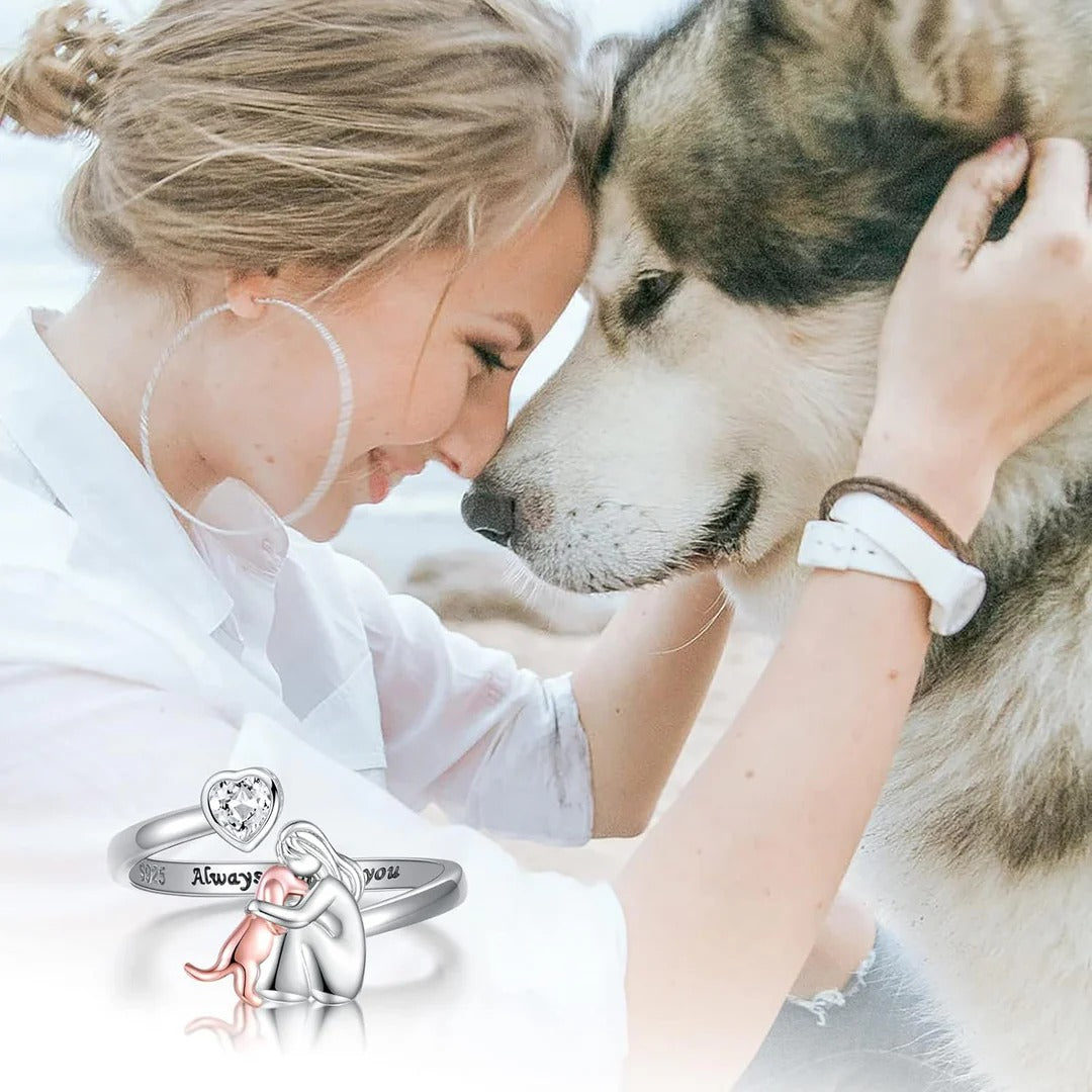 Siempre | Anillo con icono de perro plateado