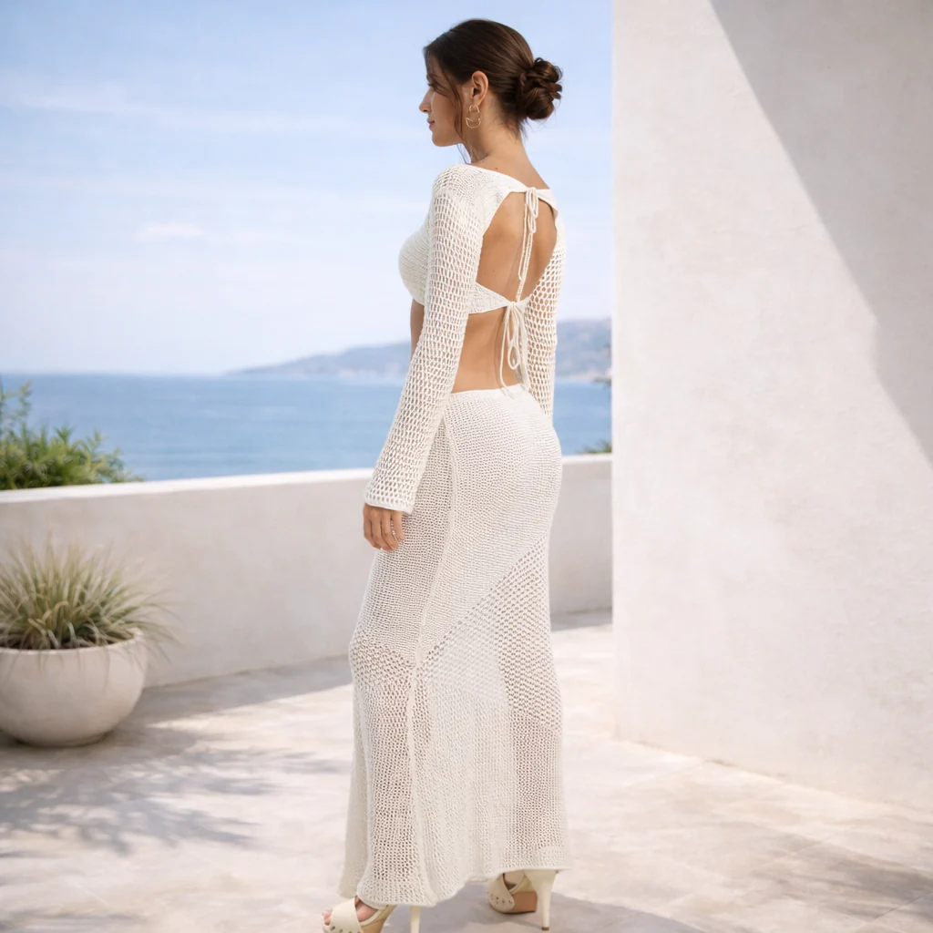 Minima | Conjunto top cropped y falda larga de punto