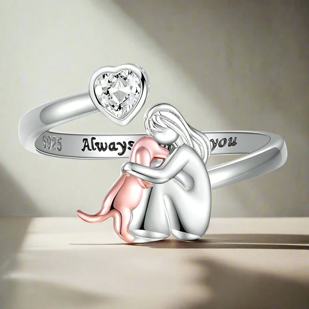Siempre | Anillo con icono de perro plateado
