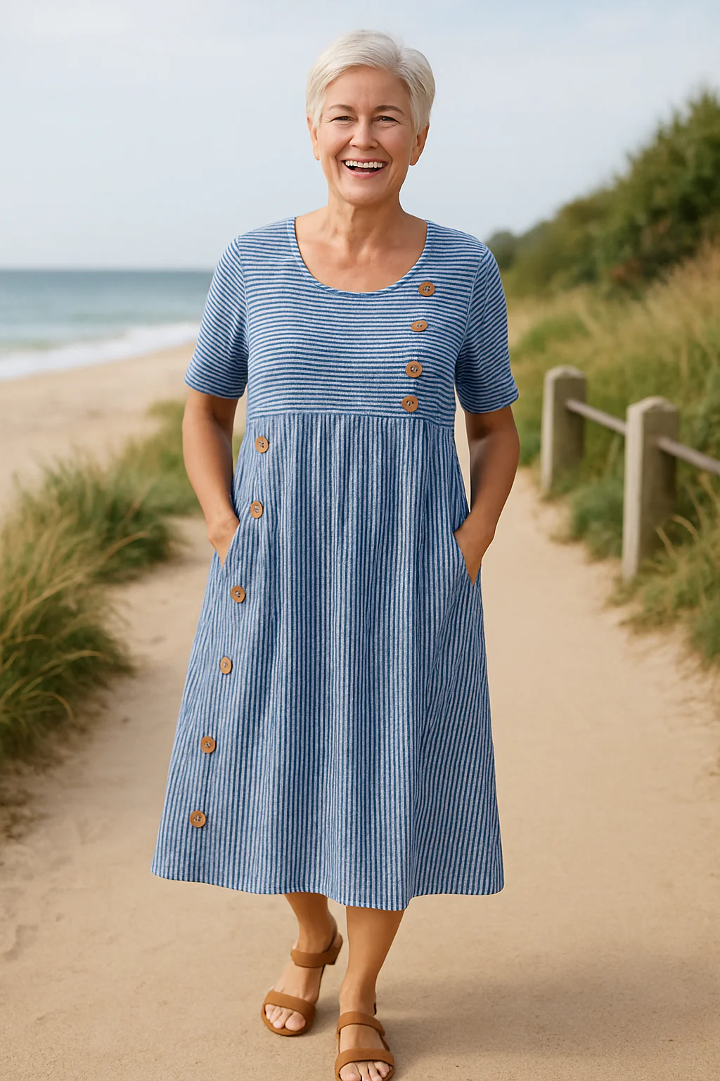 Brienne | Vestido midi de rayas con bolsillos