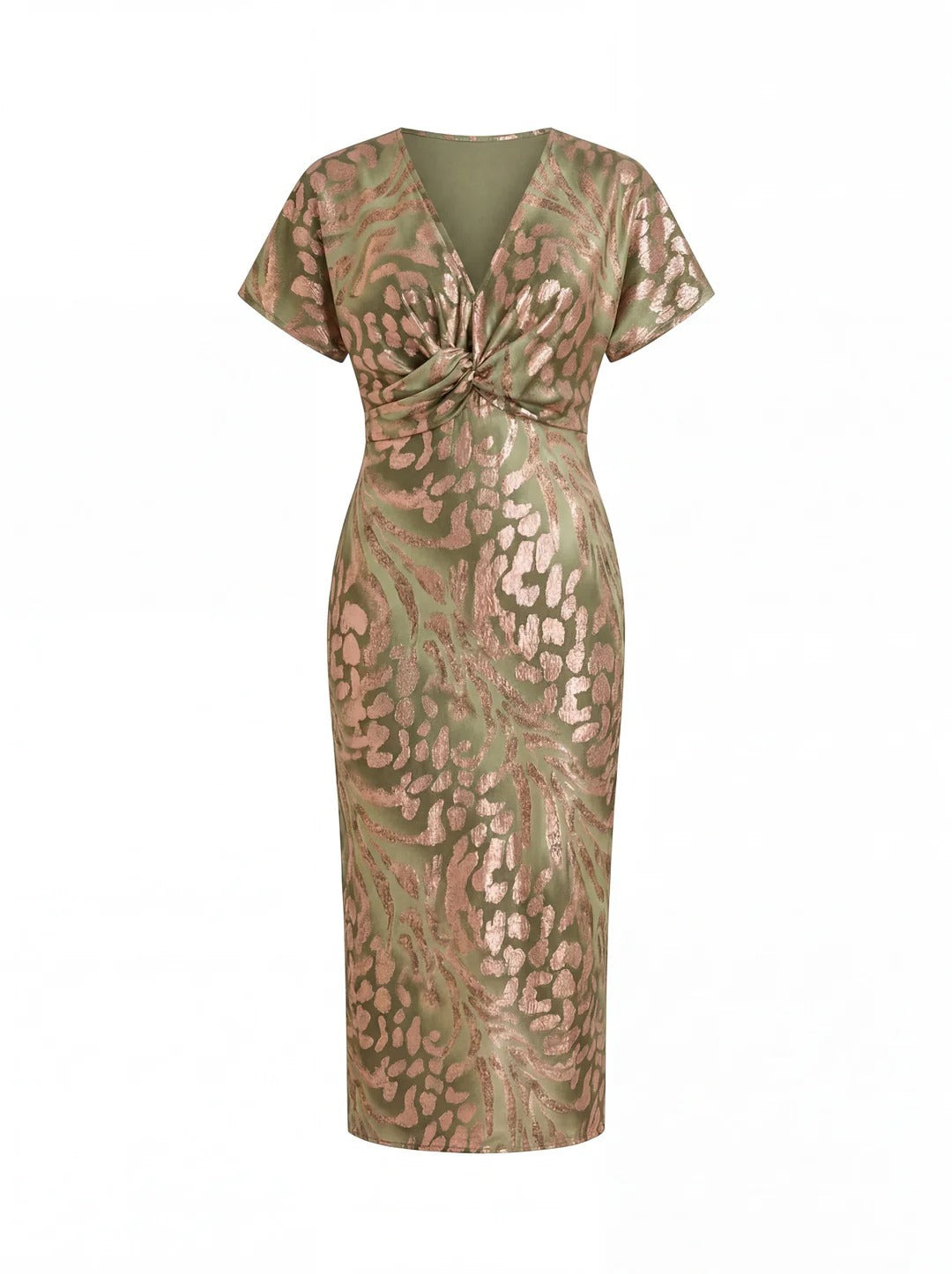 Cobre | Vestido midi cruzado con lazo en la cintura