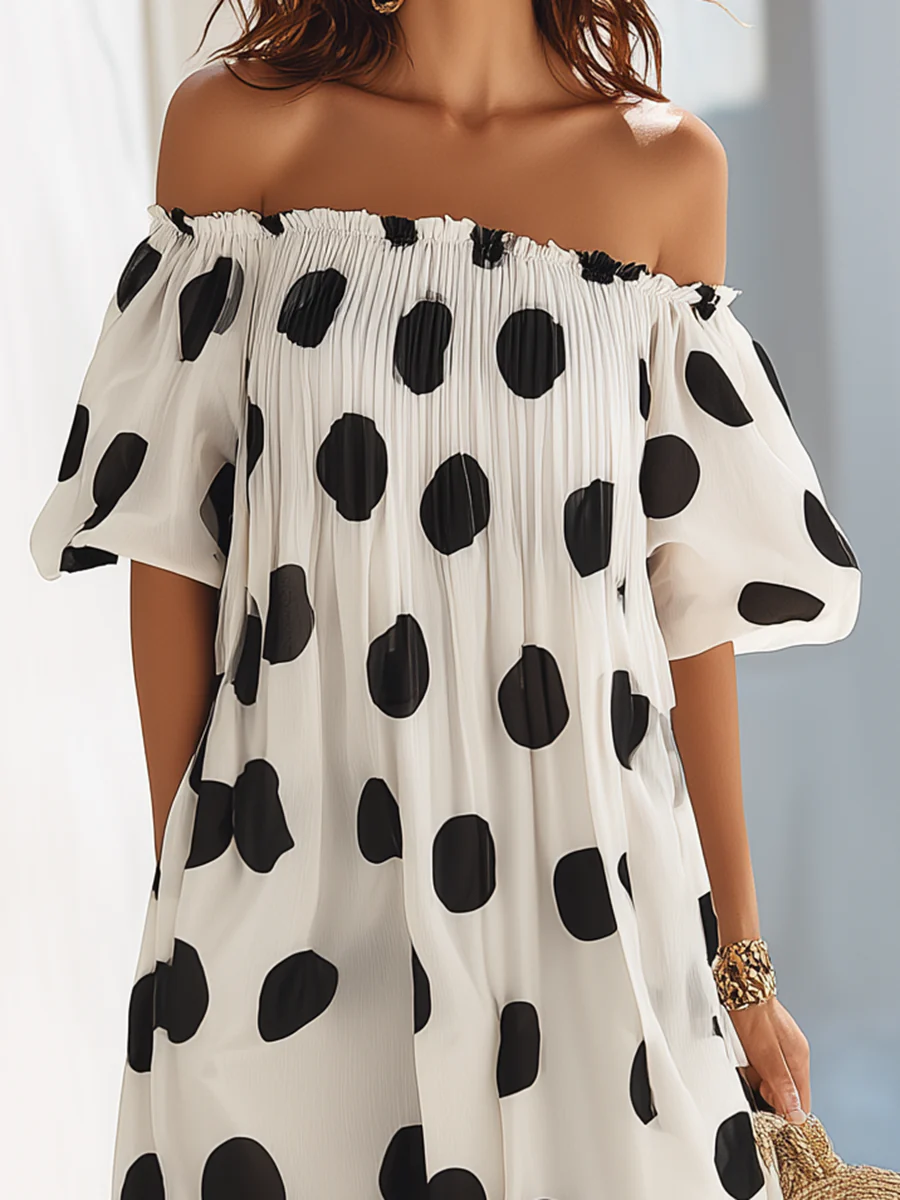 Lunares | Vestido largo de satén con estampado de lunares