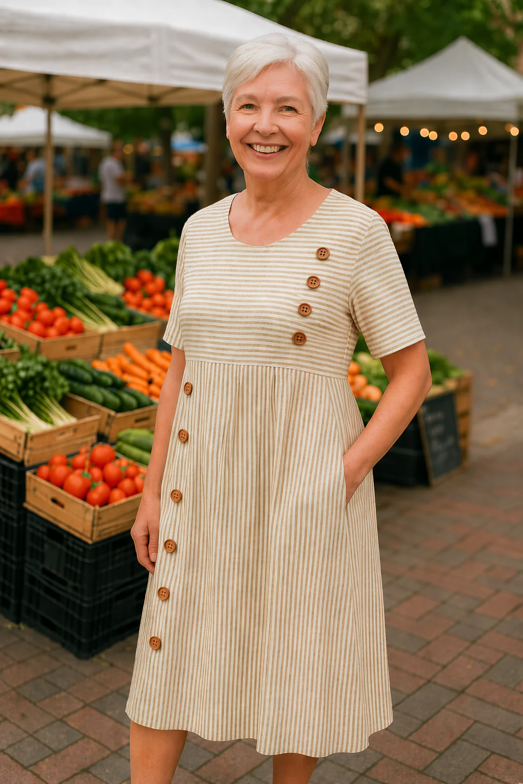 Brienne | Vestido midi de rayas con bolsillos