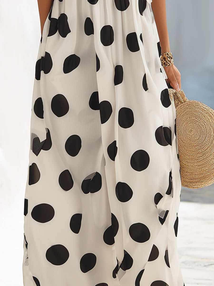 Lunares | Vestido largo de satén con estampado de lunares