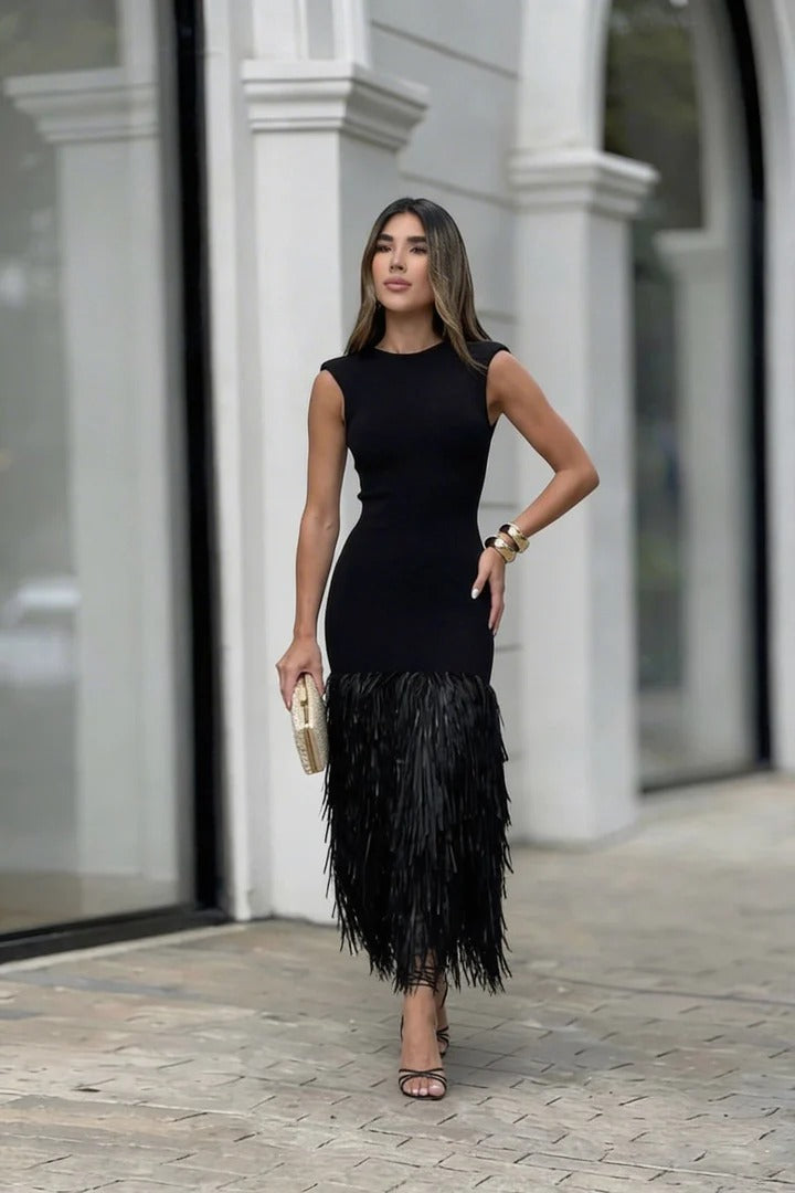 Flecos | Vestido largo con flecos elegante