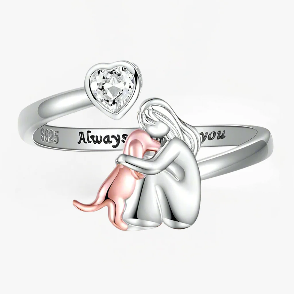 Siempre | Anillo con icono de perro plateado