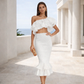 Romantica | Conjunto top con volantes y falda midi de encaje