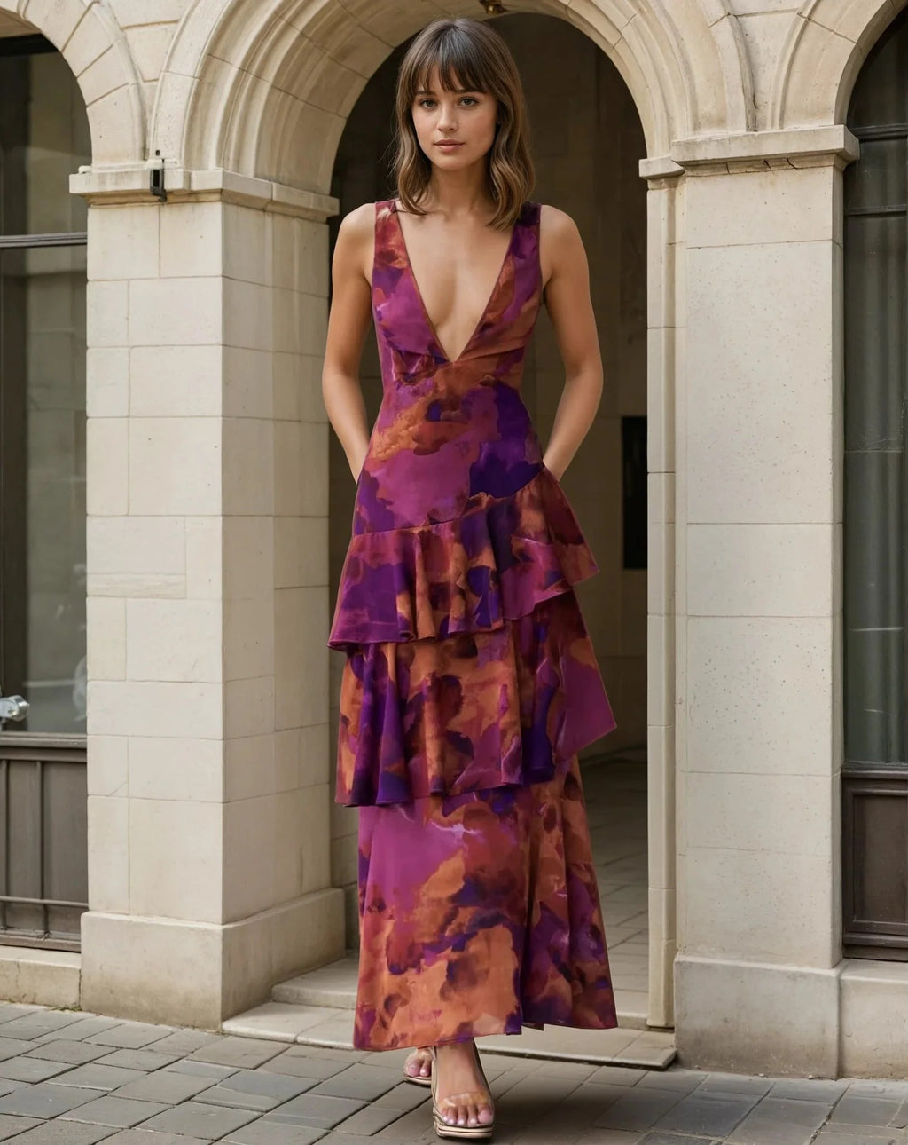 Valentía | Vestido maxi de chiffon con escote en V