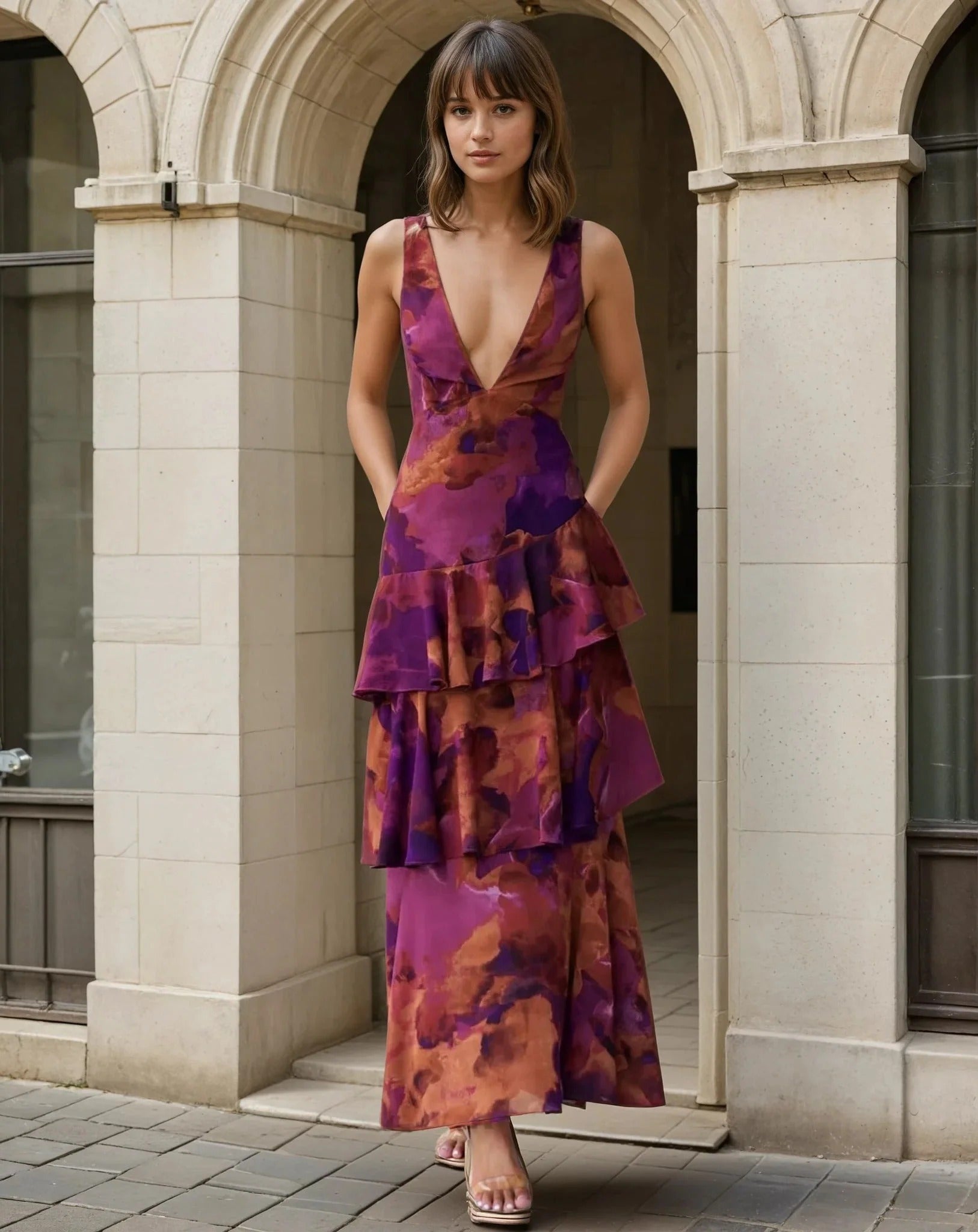 Valentía | Vestido maxi de chiffon con escote en V