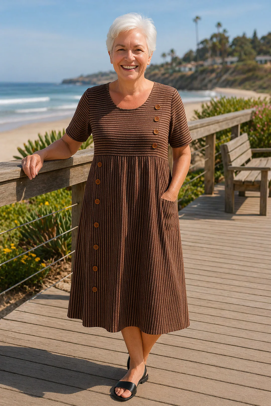 Brienne | Vestido midi de rayas con bolsillos